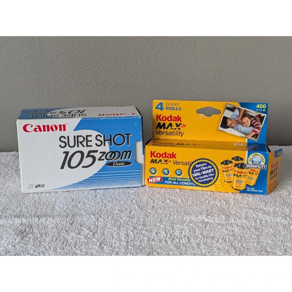 Canon Sure Shot 60 Zoom Shot 35mm Point & Shoot Film Camera Works Extra Film Box